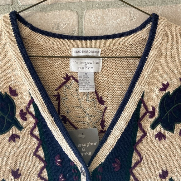 Hand Embroidered Fall Leaf Christopher & Banks Sweater Vest - Picture 10 of 15